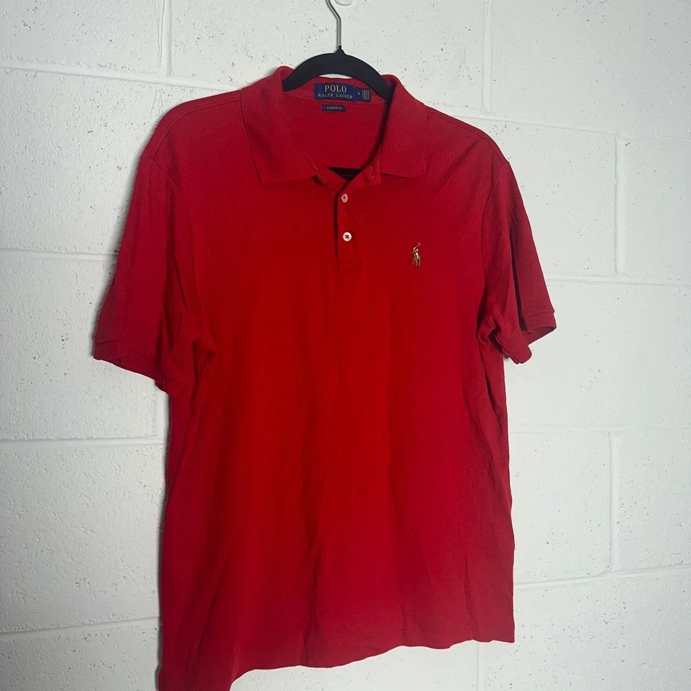 Polo Ralph Lauren Mens Classic Fit Red Short Sleeve Pique Polo Shirt Size M